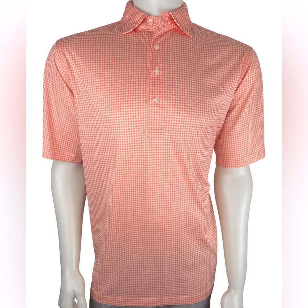 Donald Ross Orange Check Short Sleeved Polo Golf Shirt Like New Sz. M (runs big)